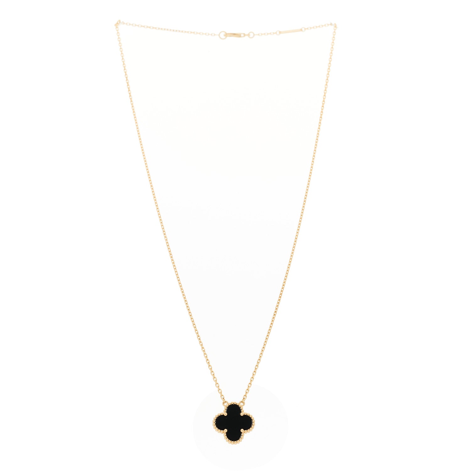 Van Cleef & Arpels 18K Yellow Gold Black Onyx Vintage Alhambra Pendant Necklace 3 of 6