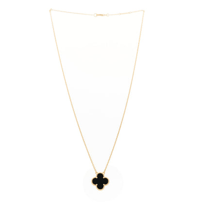 Van Cleef & Arpels 18K Yellow Gold Black Onyx Vintage Alhambra Pendant Necklace 3 of 6