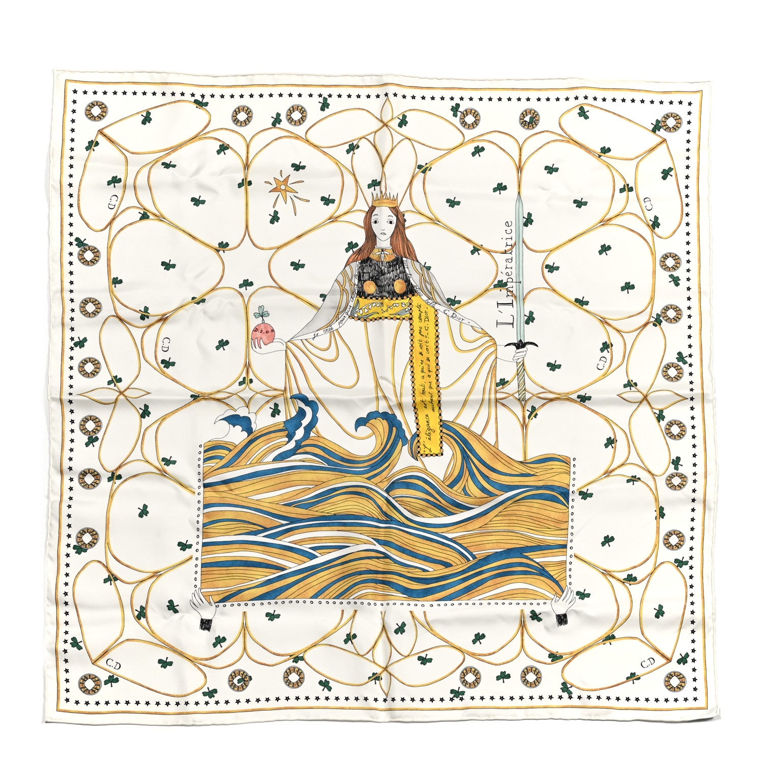 Christian Dior Silk L'imperatrice Square Scarf White 1 of 6