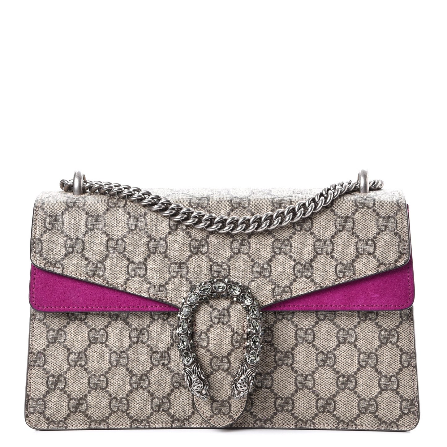 GG Supreme Monogram Suede Crystal Small Dionysus Shoulder Bag Beige Ebony Bright Purple