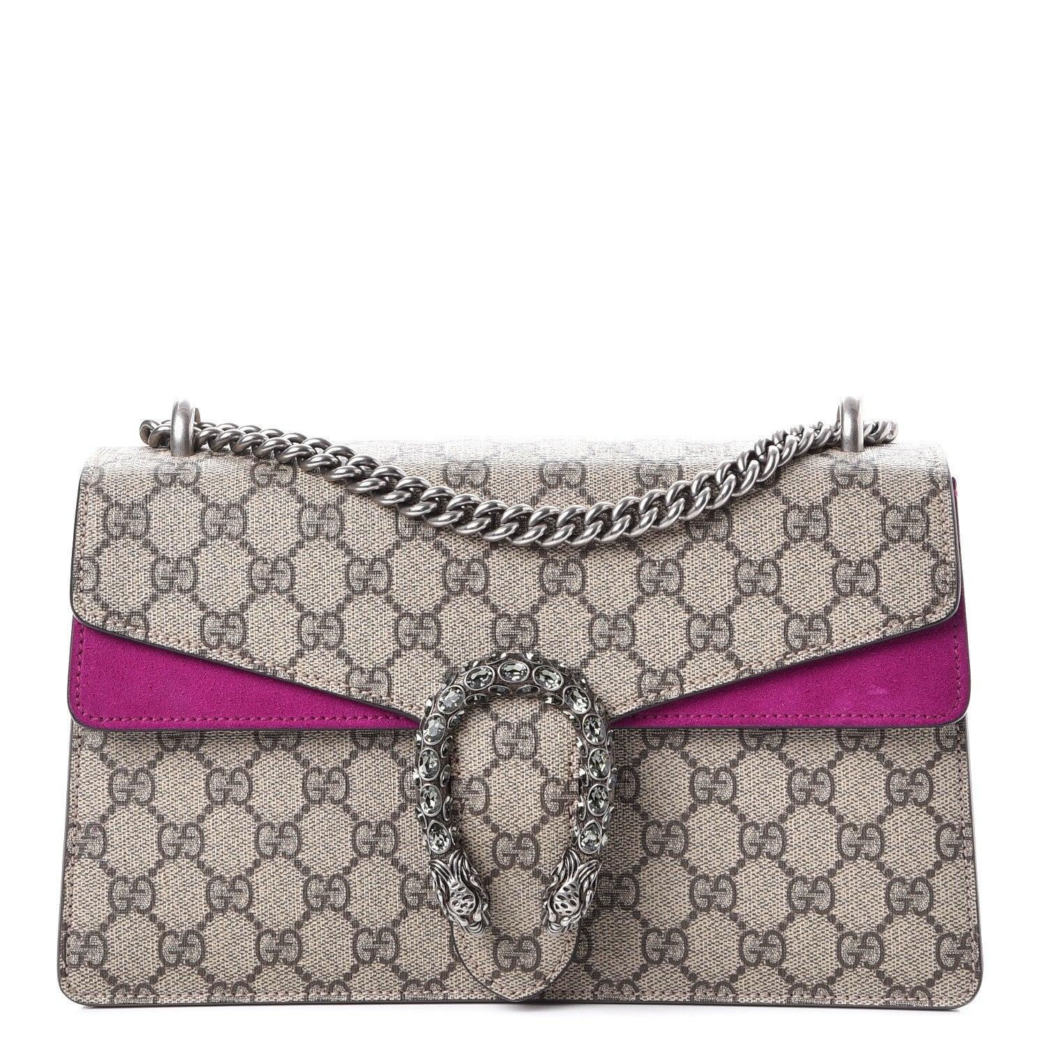 Gucci GG Supreme Monogram Suede Crystal Small Dionysus Shoulder Bag Beige Ebony Bright Purple 1 of 11