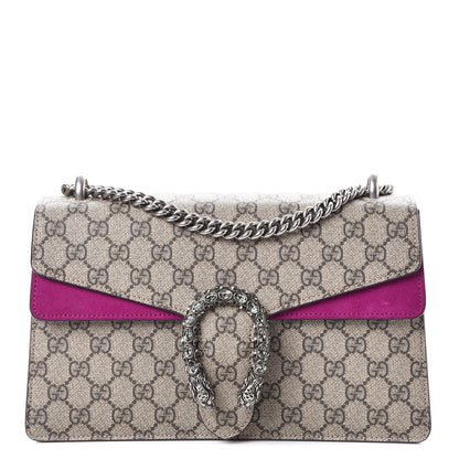 Gucci GG Supreme Monogram Suede Crystal Small Dionysus Shoulder Bag Beige Ebony Bright Purple 1 of 11