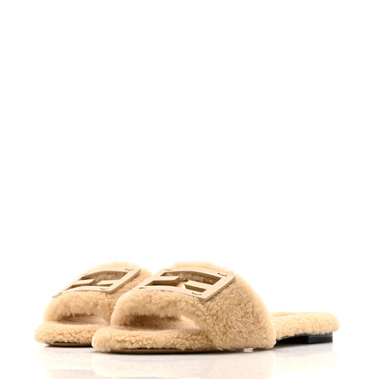 Fendi Shearling FF Baguette Slide Sandals 40 Beige Naturale 4 of 9