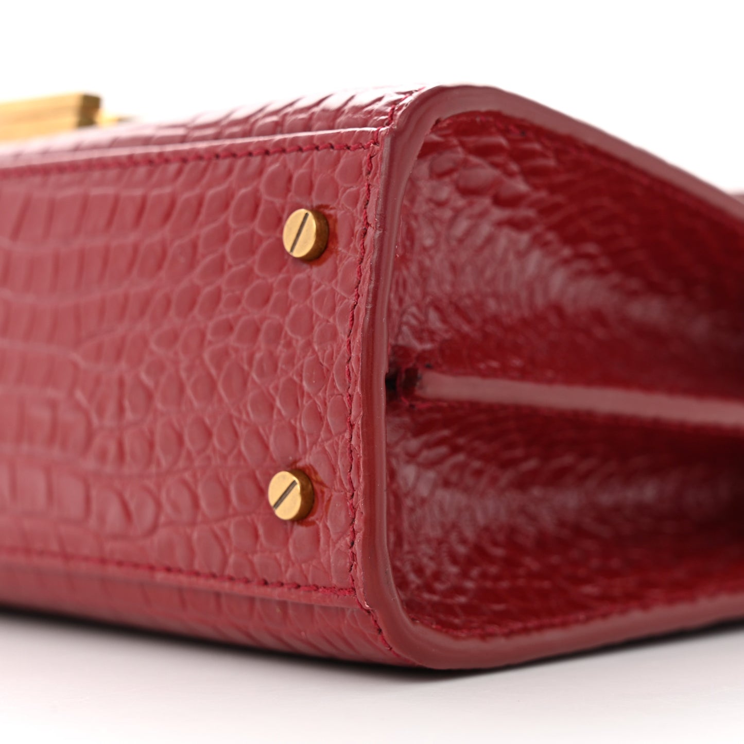 Calfskin Crocodile Embossed Mini Classic Monogram Cassandra Top Handle Red