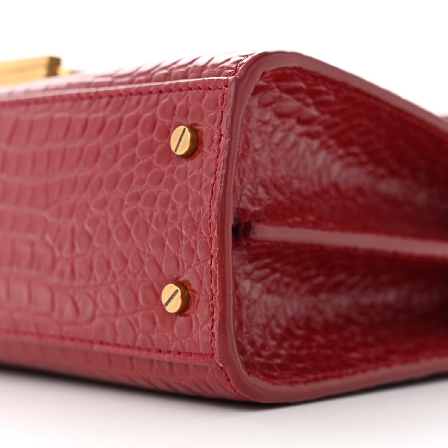 Saint Laurent Calfskin Crocodile Embossed Mini Classic Monogram Cassandra Top Handle Red 10 of 10
