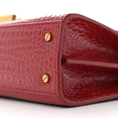 Saint Laurent Calfskin Crocodile Embossed Mini Classic Monogram Cassandra Top Handle Red 10 of 10