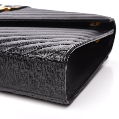 Saint Laurent Grain De Poudre Matelasse Chevron Large Monogram Satchel Black 9 of 11