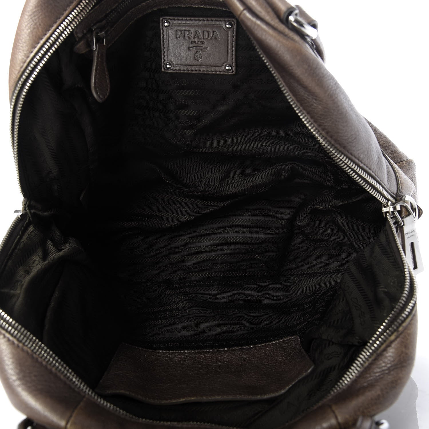 Prada Cervo Antik Bowler Front Pocket Tote Fumo 5 of 13