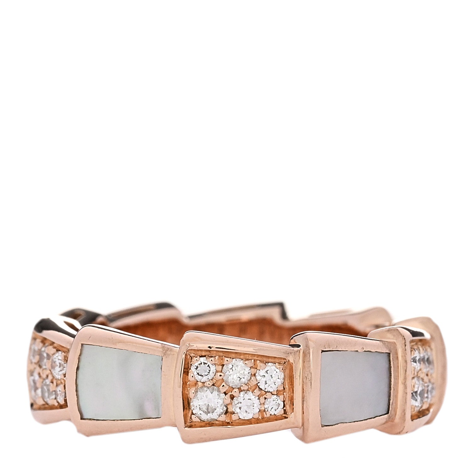 Bulgari 18K Rose Gold Diamond Mother of Pearl 6mm Serpenti Viper Band Ring 49 5 3 of 6