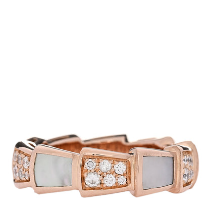 Bulgari 18K Rose Gold Diamond Mother of Pearl 6mm Serpenti Viper Band Ring 49 5 3 of 6