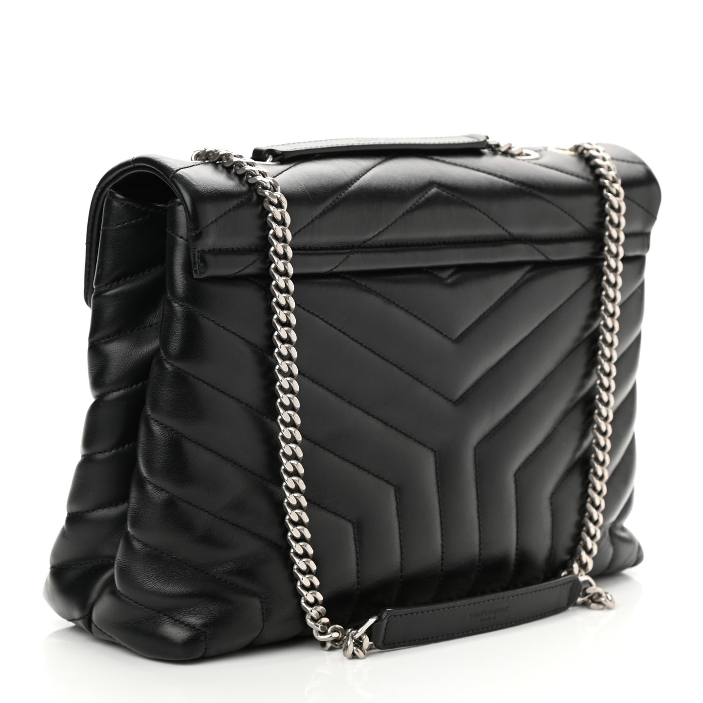 Calfskin Y Quilted Monogram Medium Loulou Chain Satchel Black