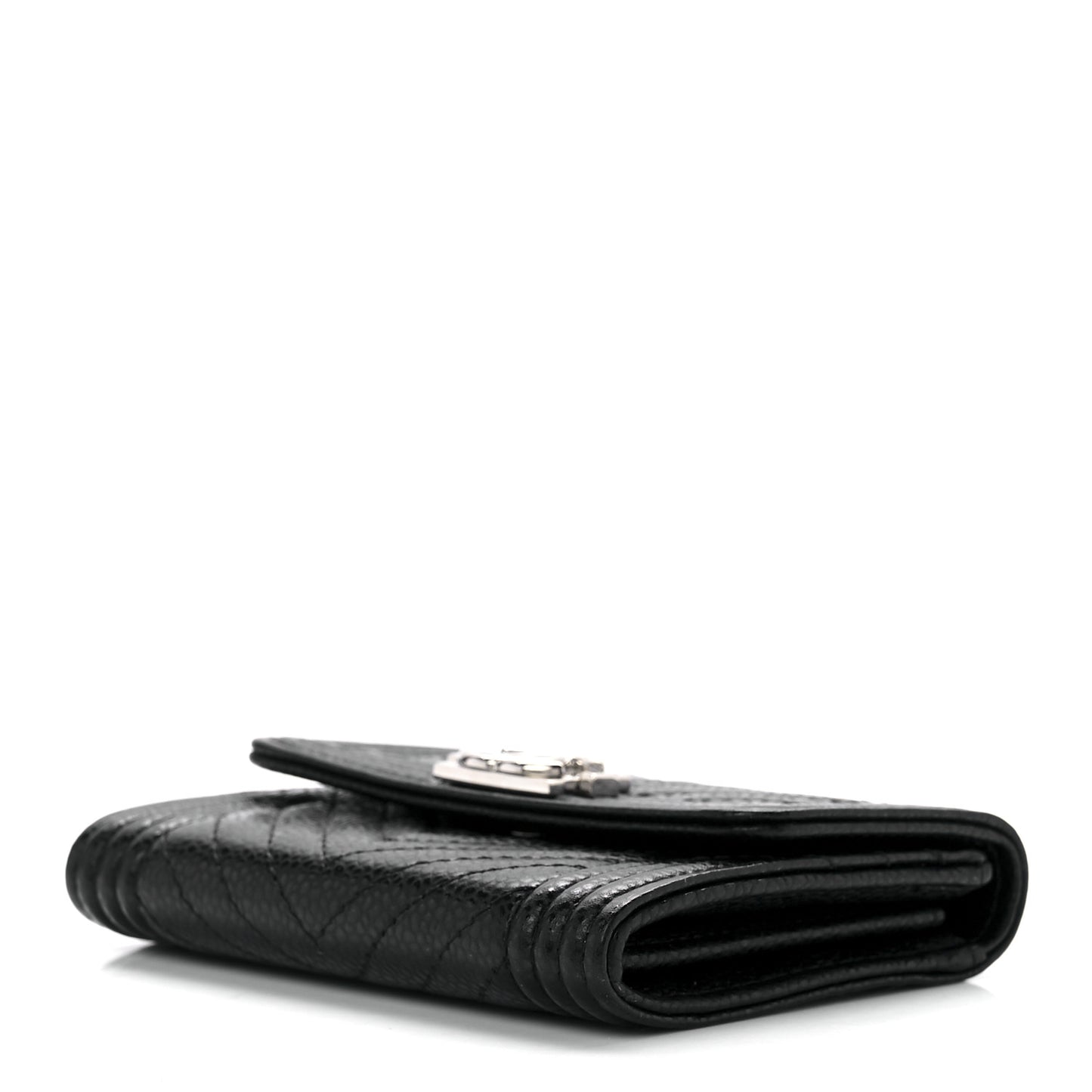 Caviar Chevron Quilted Boy Card Holder Wallet Black