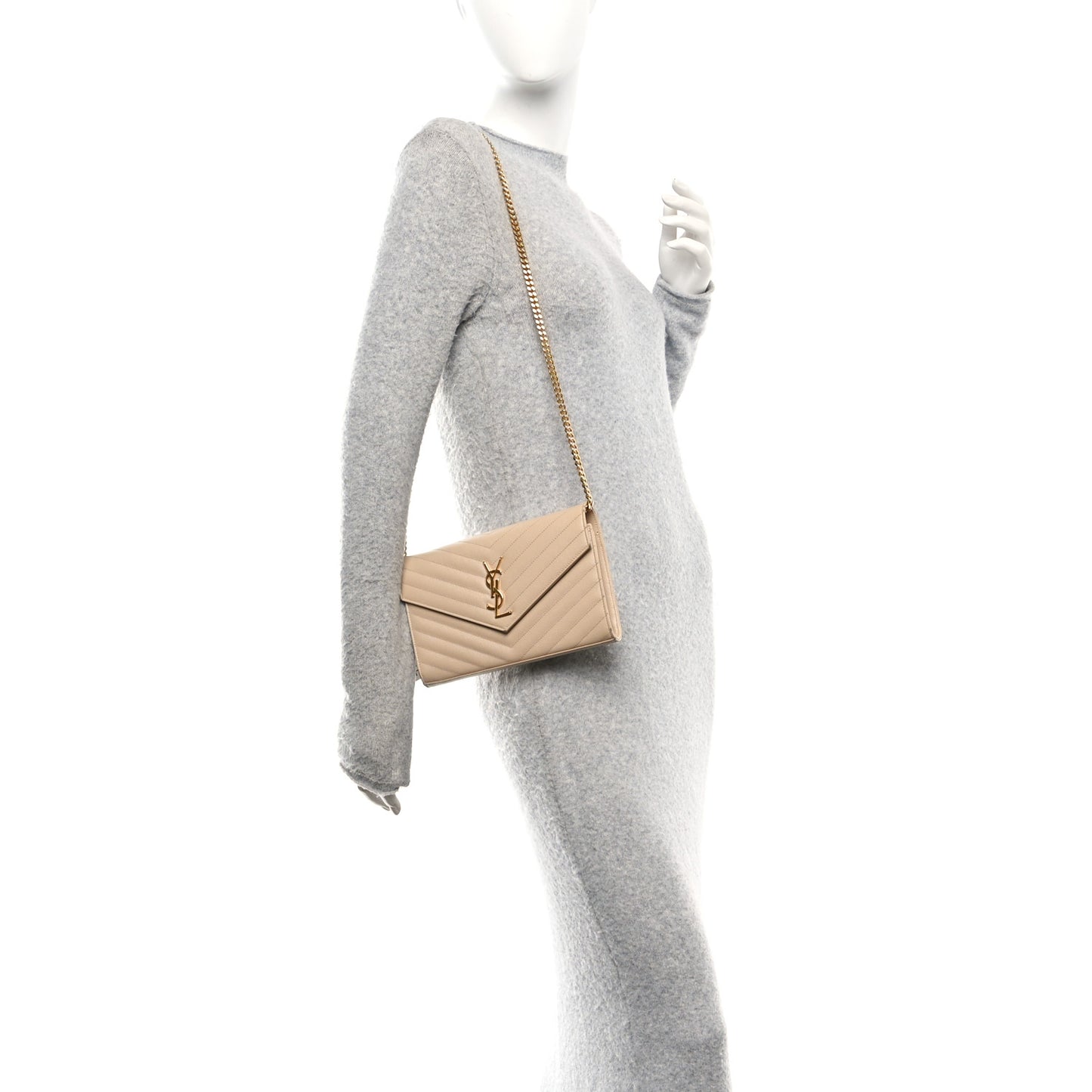 Grain De Poudre Matelasse Chevron Monogram Chain Wallet Nude Powder