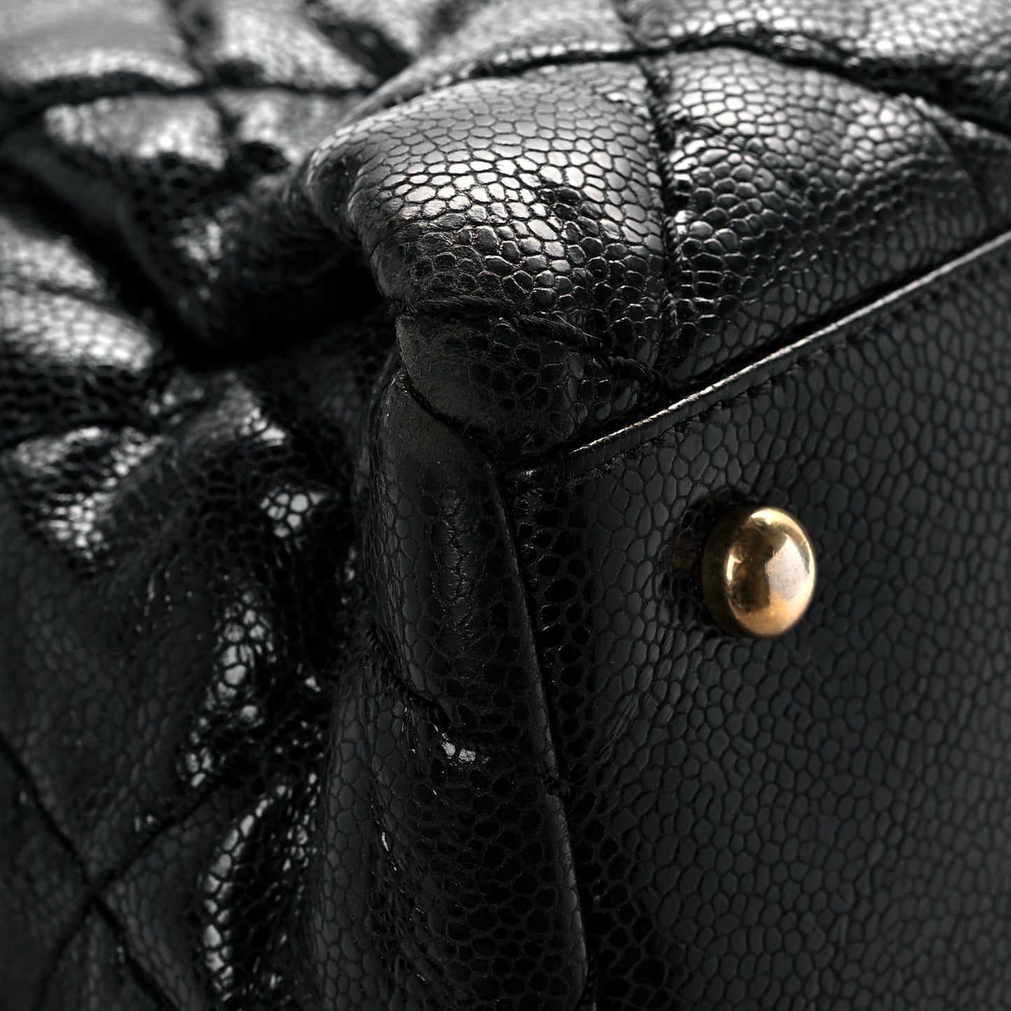 Crumpled Grained Calfskin Large Coco Pleats Tote Black