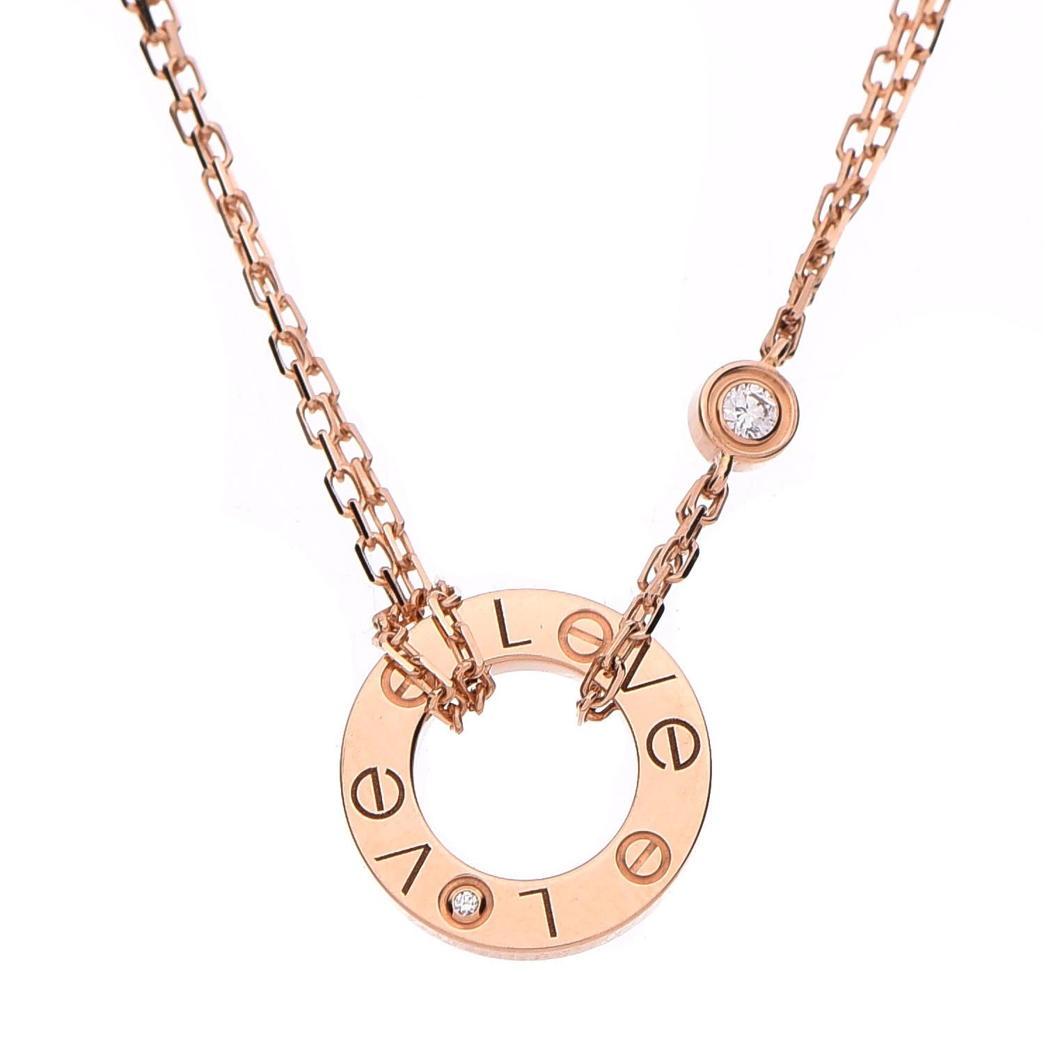 Cartier 18K Pink Gold 2 Diamond LOVE Necklace 4 of 7