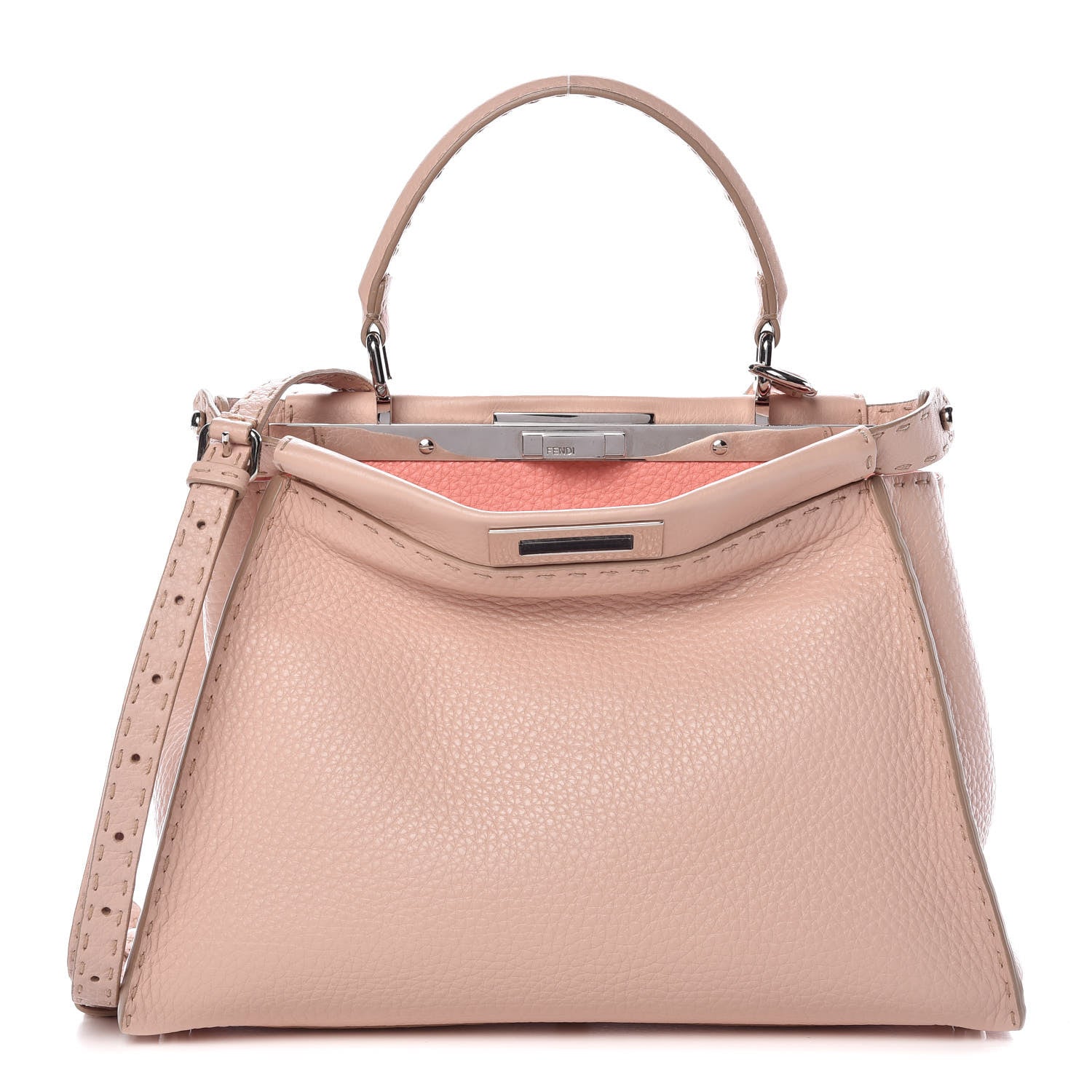 Fendi Cuoio Romano Selleria Bi-Color Medium Peekaboo Iconic Satchel Rosa Plaster Pesca 1 of 16
