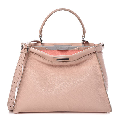 Fendi Cuoio Romano Selleria Bi-Color Medium Peekaboo Iconic Satchel Rosa Plaster Pesca 1 of 16
