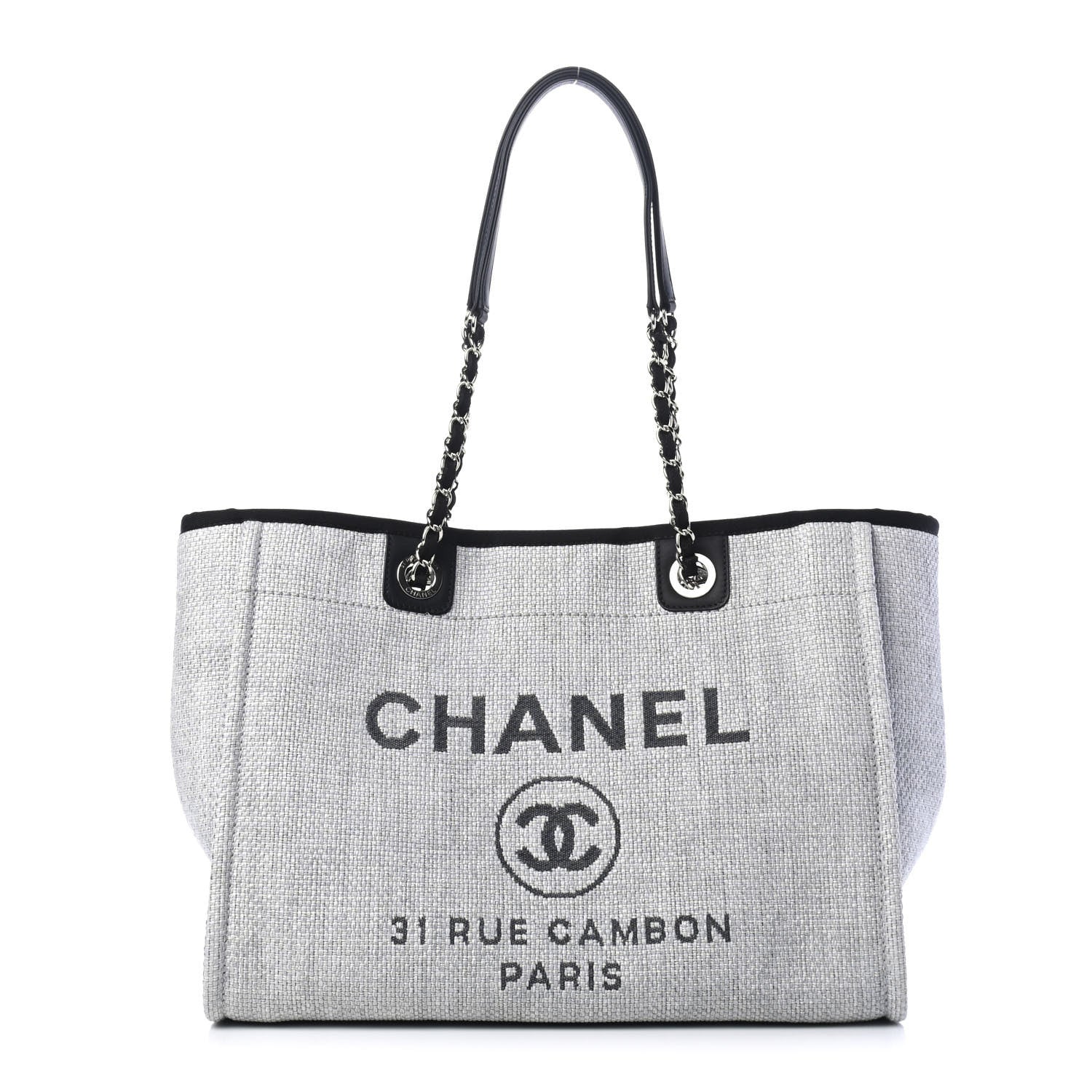 Chanel Woven Straw Raffia Small Deauville Tote Grey 1 of 5