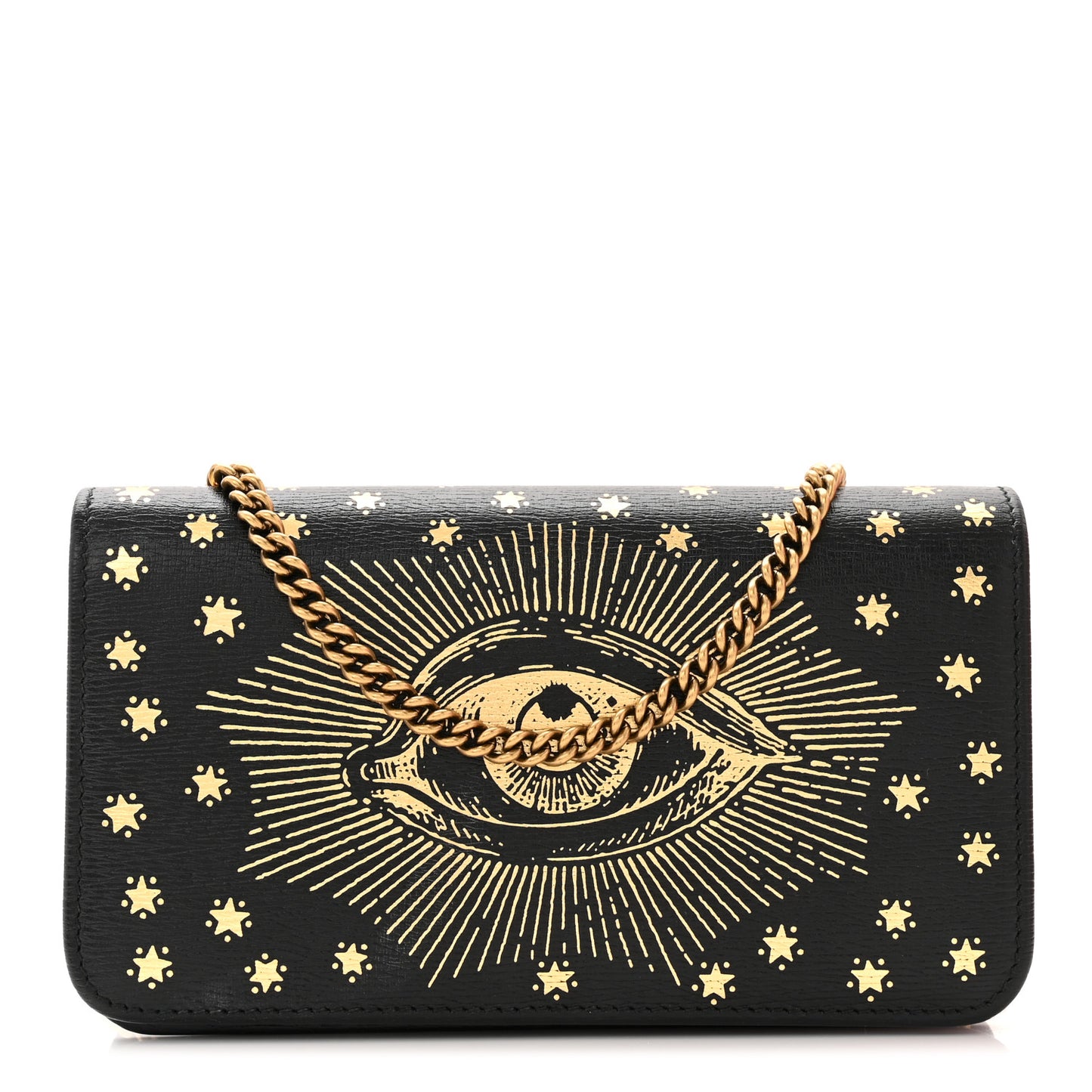 Dollar Calfskin Garden Mystic Eye Chain Wallet Black