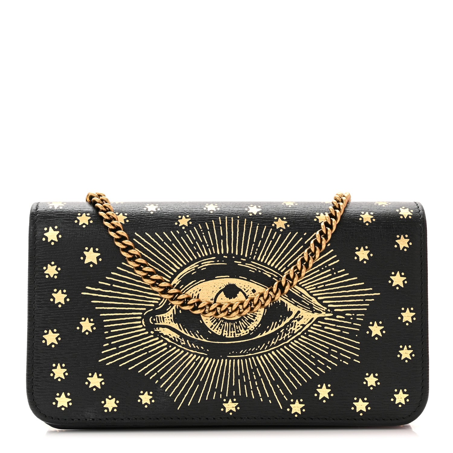 Gucci Dollar Calfskin Garden Mystic Eye Chain Wallet Black 1 of 9