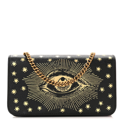 Gucci Dollar Calfskin Garden Mystic Eye Chain Wallet Black 1 of 9