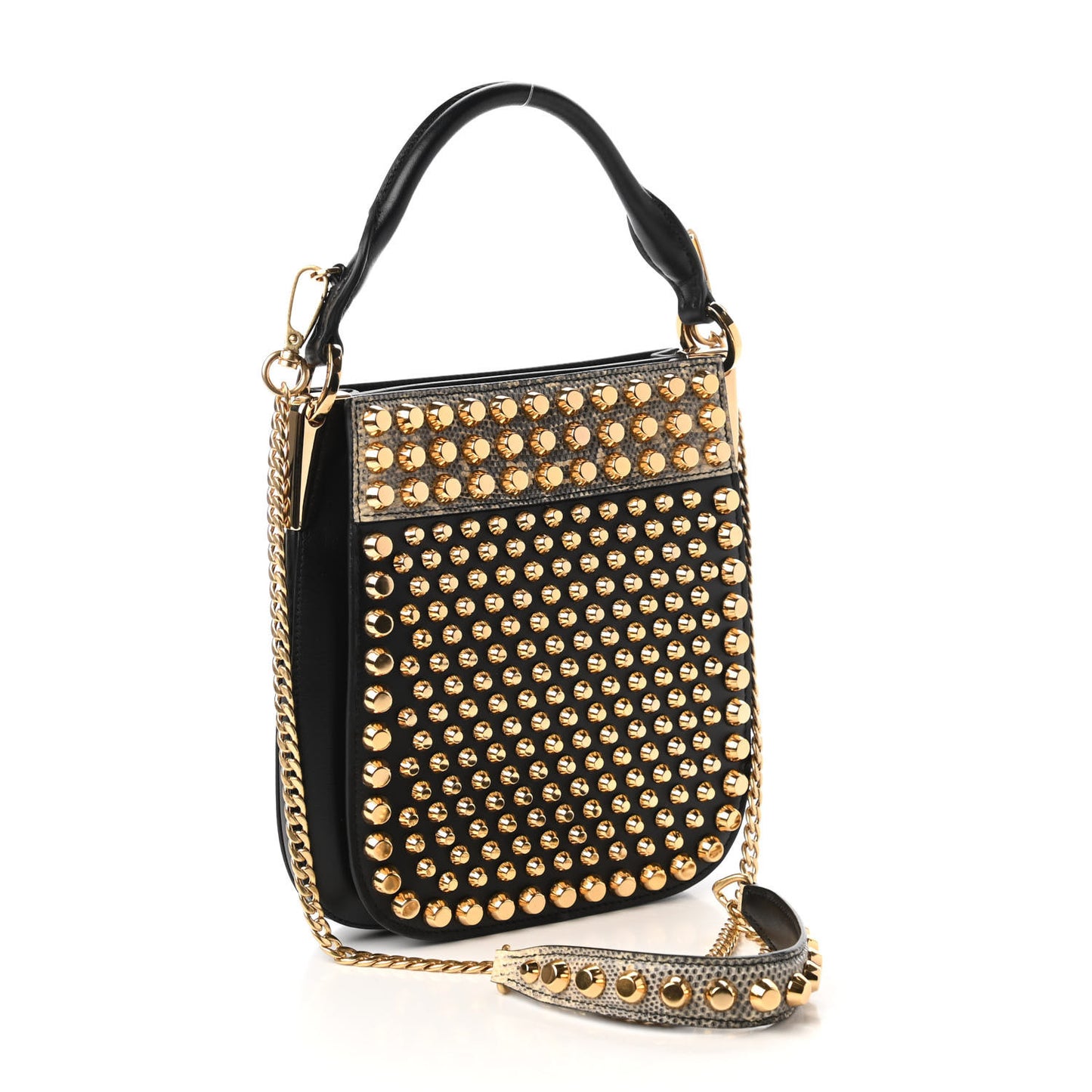 City Calfskin Lucer Studded Small Margit Bag Black Roccia