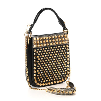 Prada City Calfskin Lucer Studded Small Margit Bag Black Roccia 3 of 9