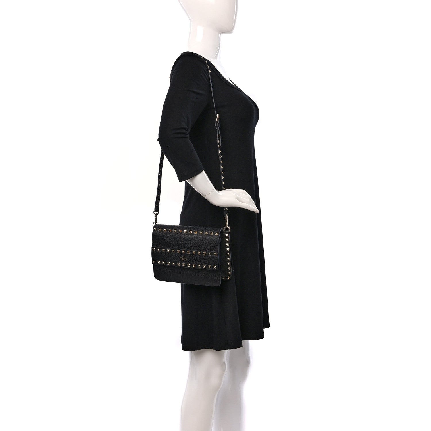 Valentino Garavani Pebbled Calfskin Rockstud Side Slip Crossbody Black 3 of 8