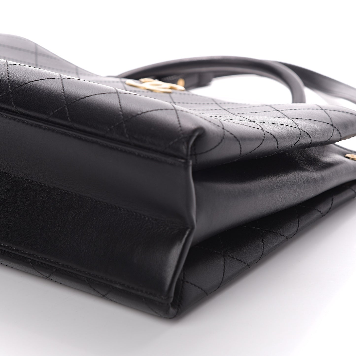 Lambskin Stitched Frame Shoulder Bag Black