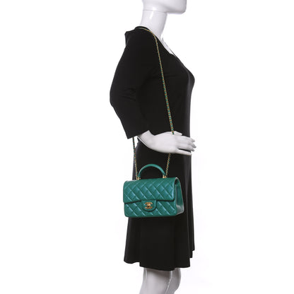 Chanel Iridescent Lambskin Quilted Mini Top Handle Rectangular Flap Green 2 of 11