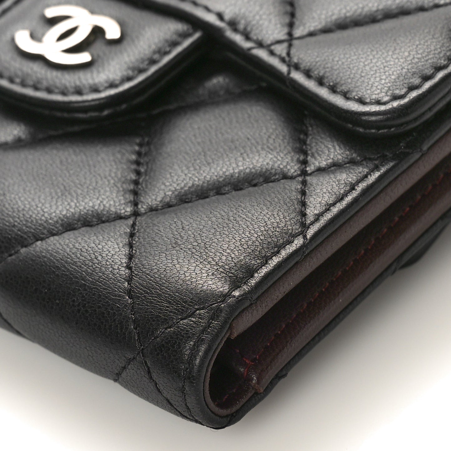 Lambskin Quilted Small Compact Wallet Black