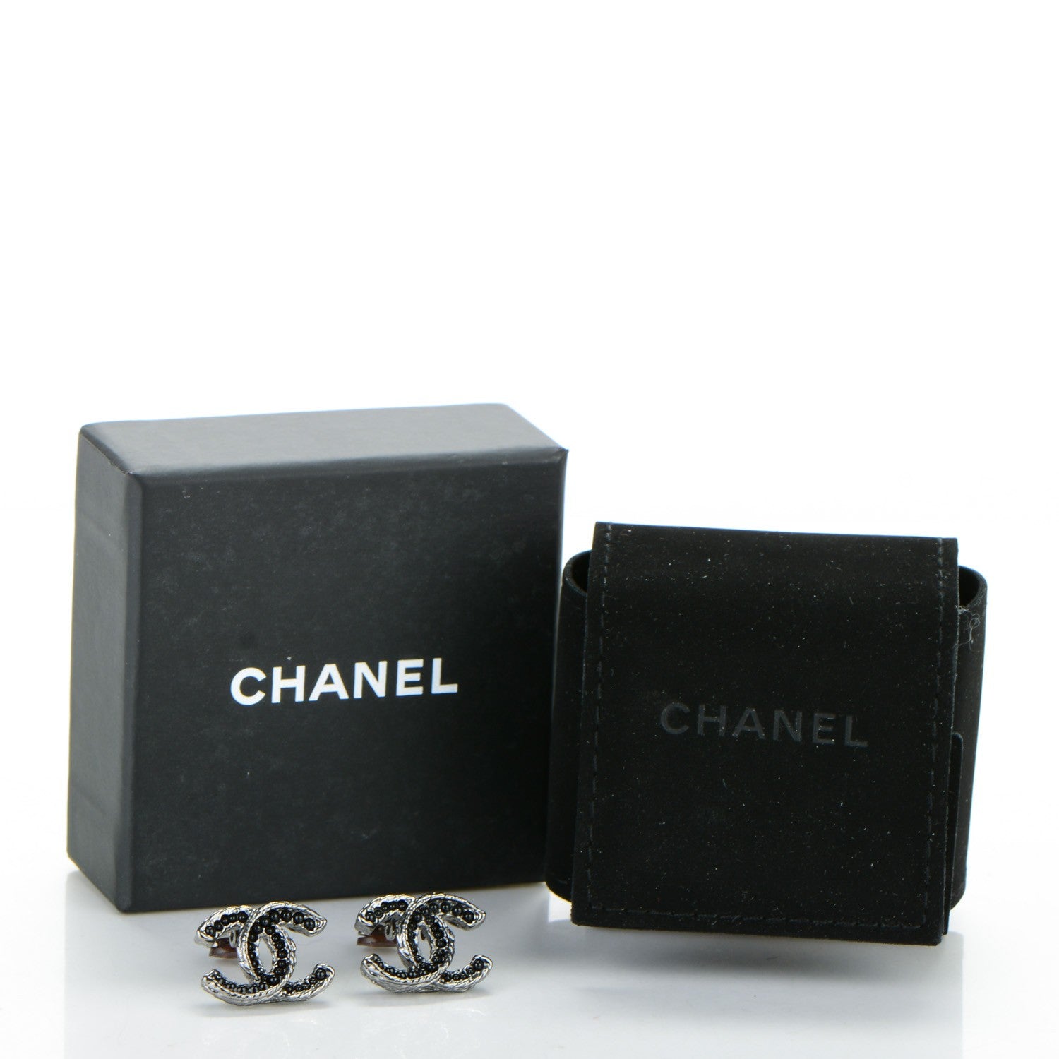 Chanel Ruthenium Resin Bead Clip On CC Earrings Black 5 of 5