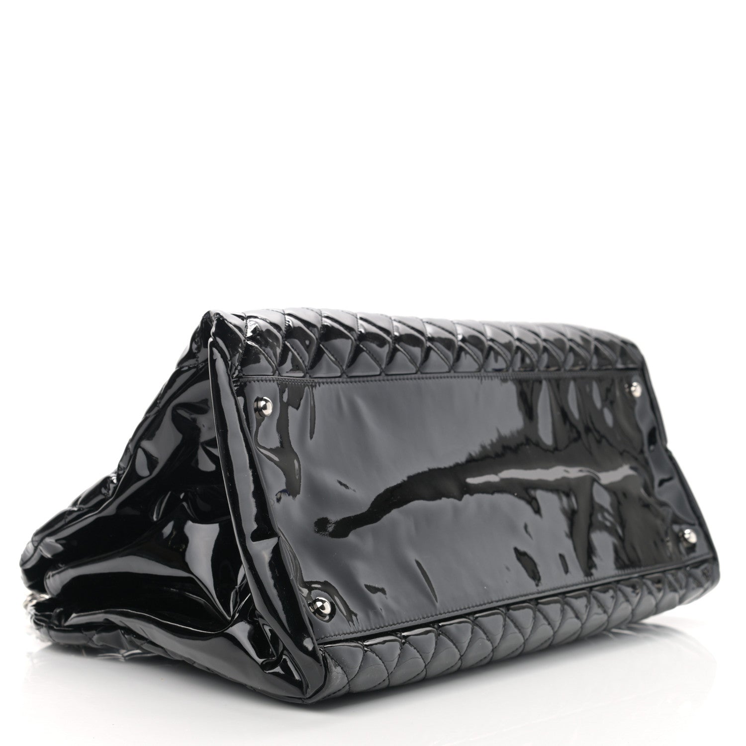 Chanel Patent Quilted Maxi Just Mademoiselle Bowling Bag Black 4 of 13