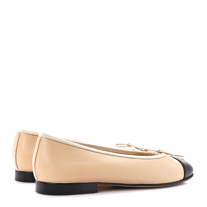 Chanel Lambskin Cap Toe CC Ballerina Flats 38.5 Beige Black 4 of 10