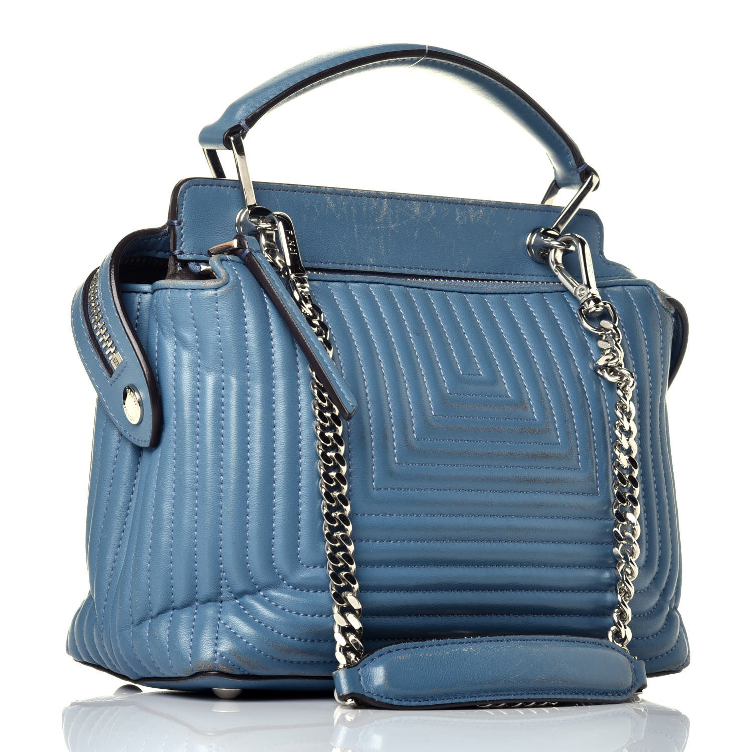Fendi Shiny Nappa Trapuntata Small DotCom Click Top Handle Chain Satchel Blue 3 of 9