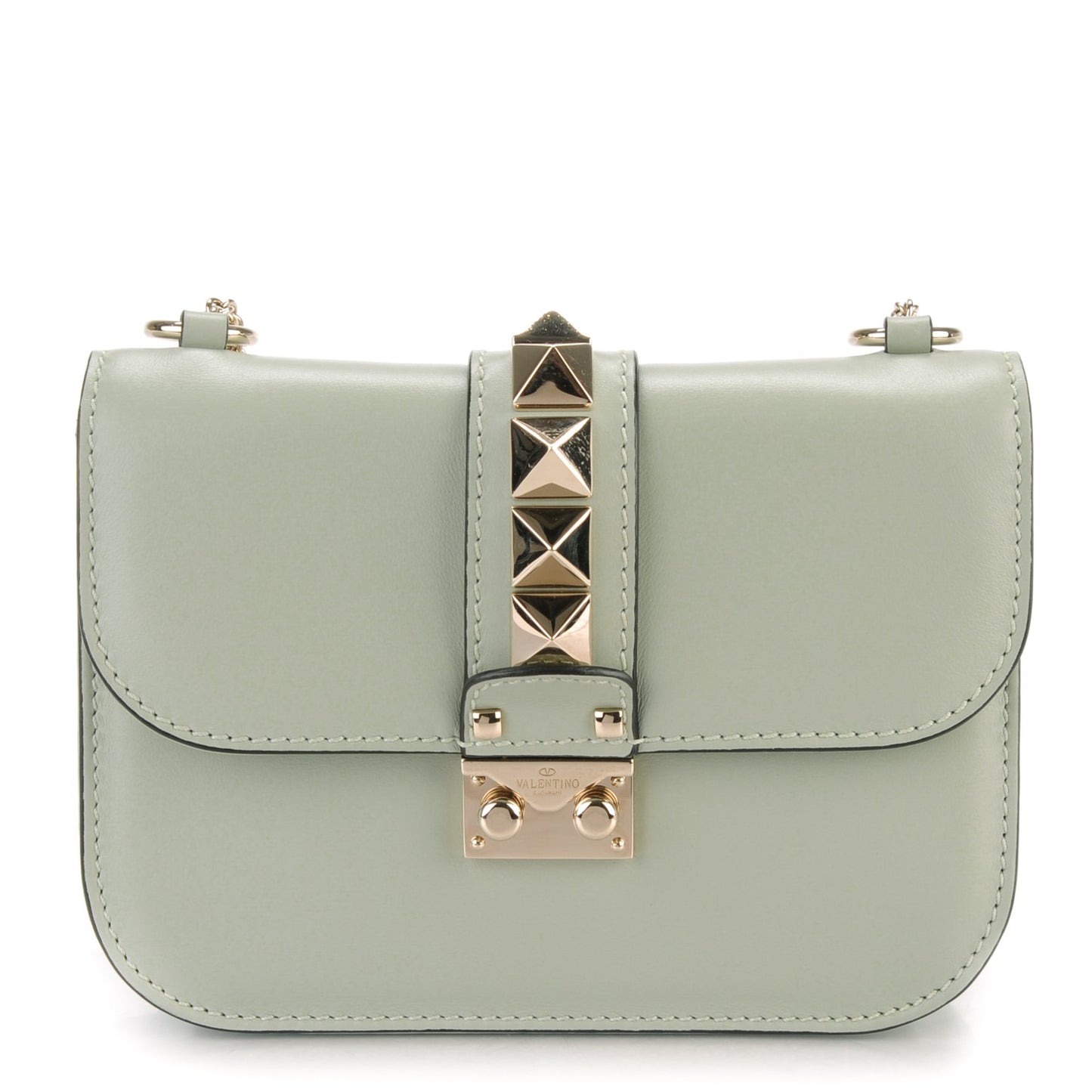 Vitello Small Glam Lock Rockstud Flap Water Green