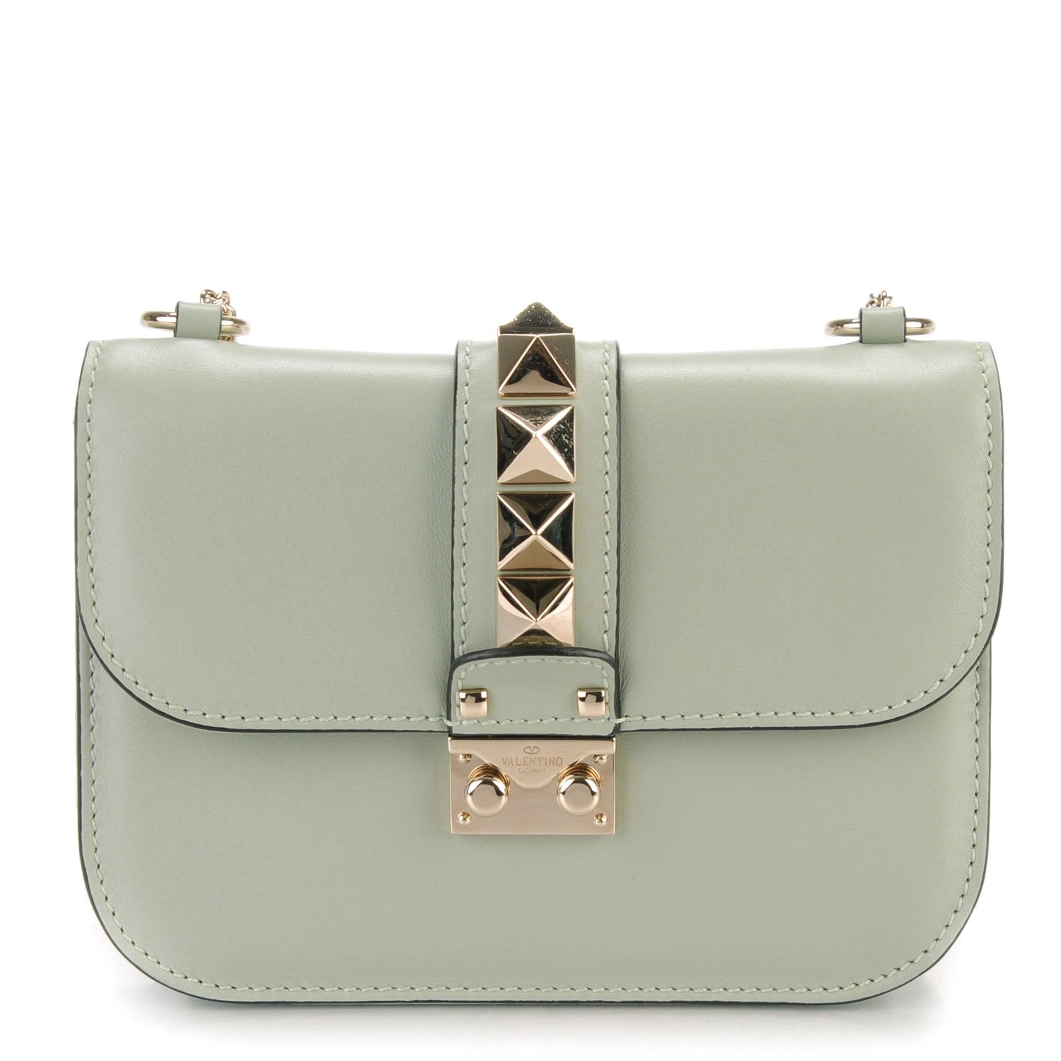 Valentino Garavani Vitello Small Glam Lock Rockstud Flap Water Green 1 of 7