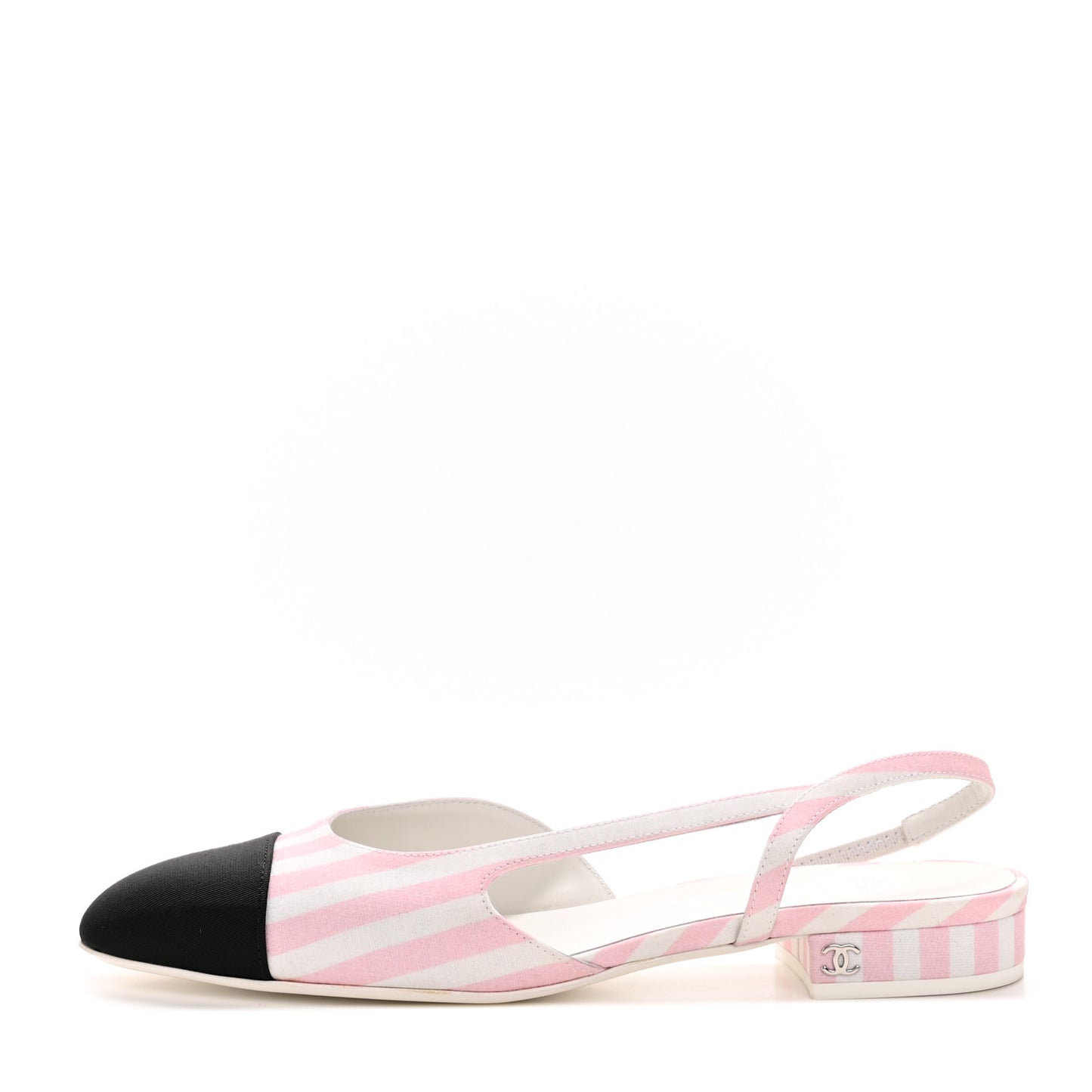 Printed Fabric Grosgrain Cap Toe Slingback Flats 37 White Pink Black