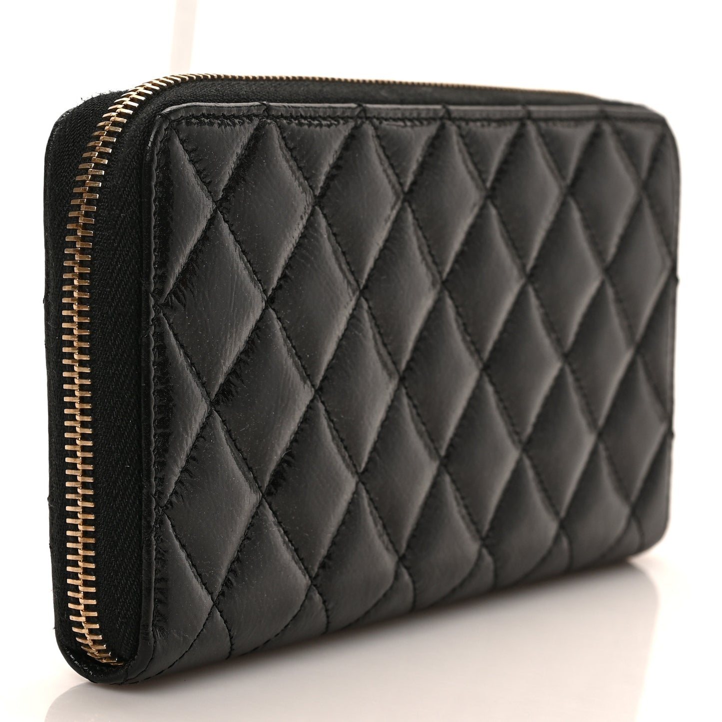 Aged Calfskin Quilted Reissue Large Gusset Zip Around Wallet Black