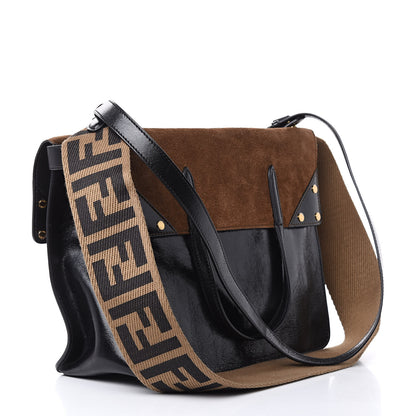 Fendi Agnello Old Shine Vitello Go Rain Large Flip Tote Black Marrone 4 of 11