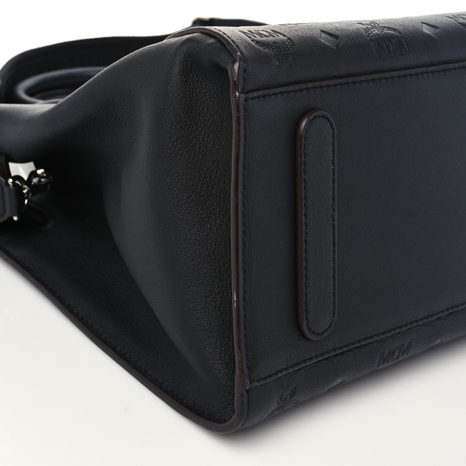 MCM Calfskin Ottoman Essential Visetos Medium Tote Bag Black 6 of 8
