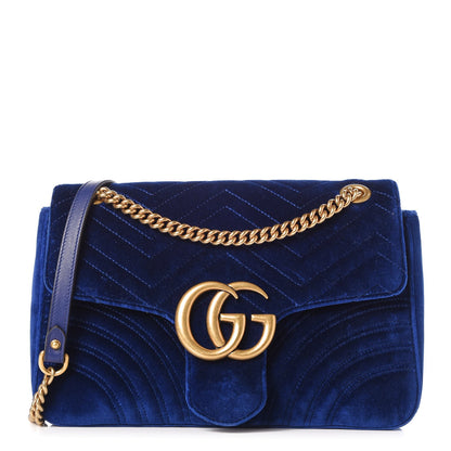 Gucci Velvet Matelasse Medium GG Marmont Shoulder Bag Cobalt Blue 1 of 11