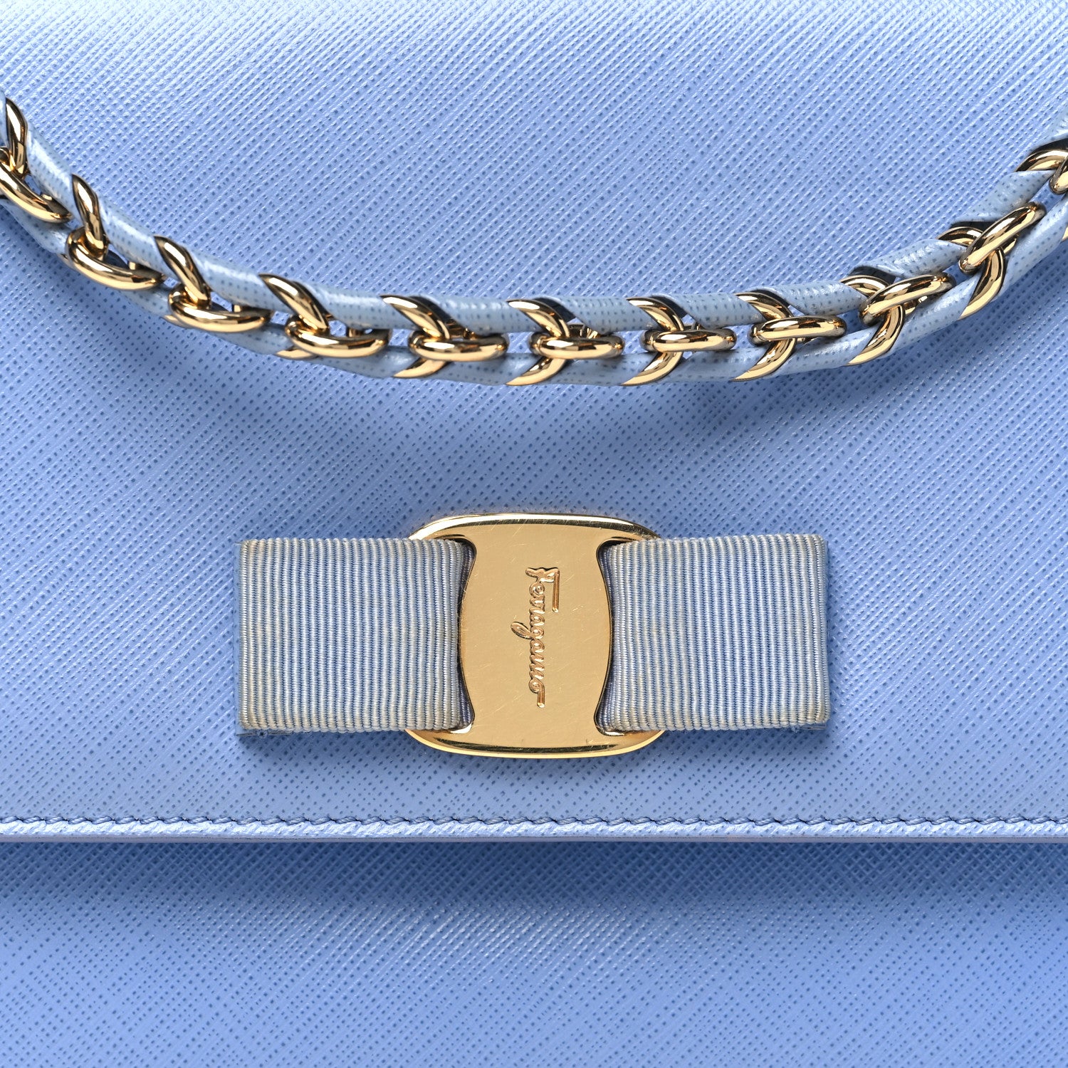Salvatore Ferragamo Hammered Calfskin Vara Bow Chain Crossbody Blue 7 of 10