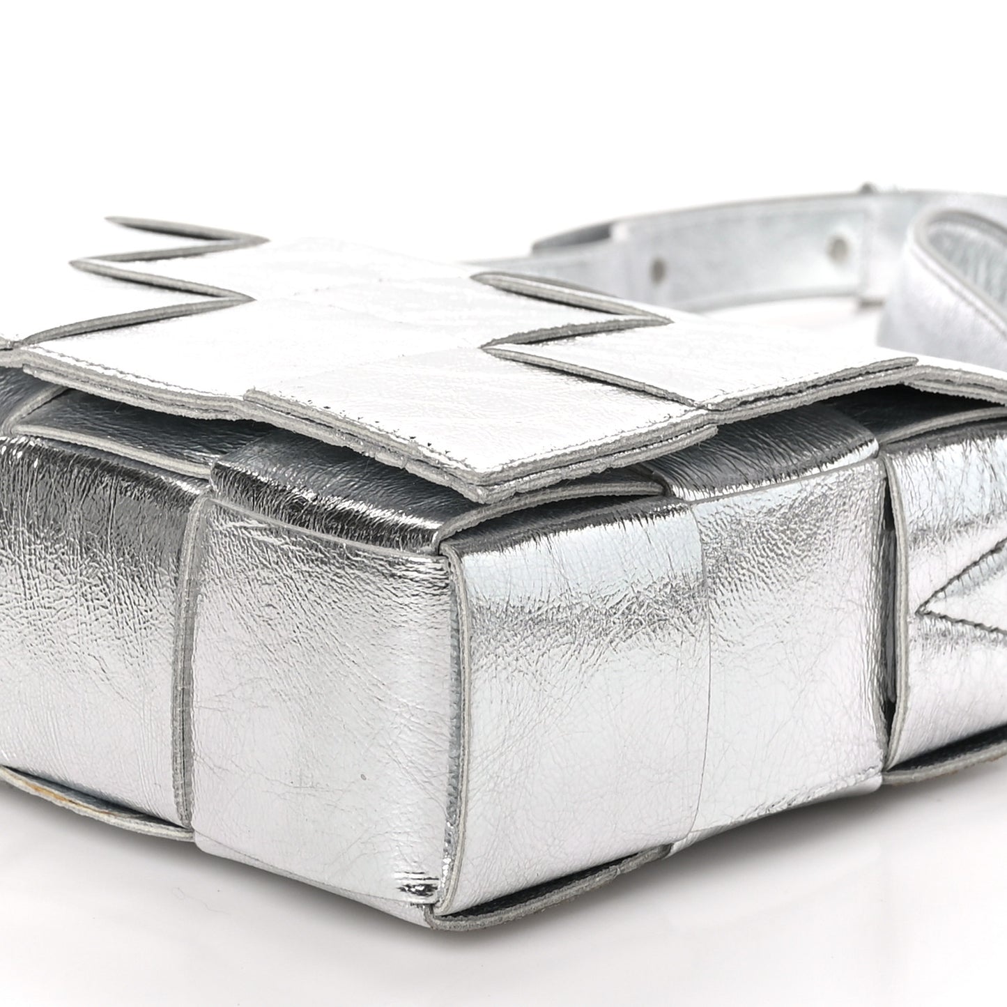 Metallic Lambskin Maxi Intrecciato Cassette Crossbody Bag Silver