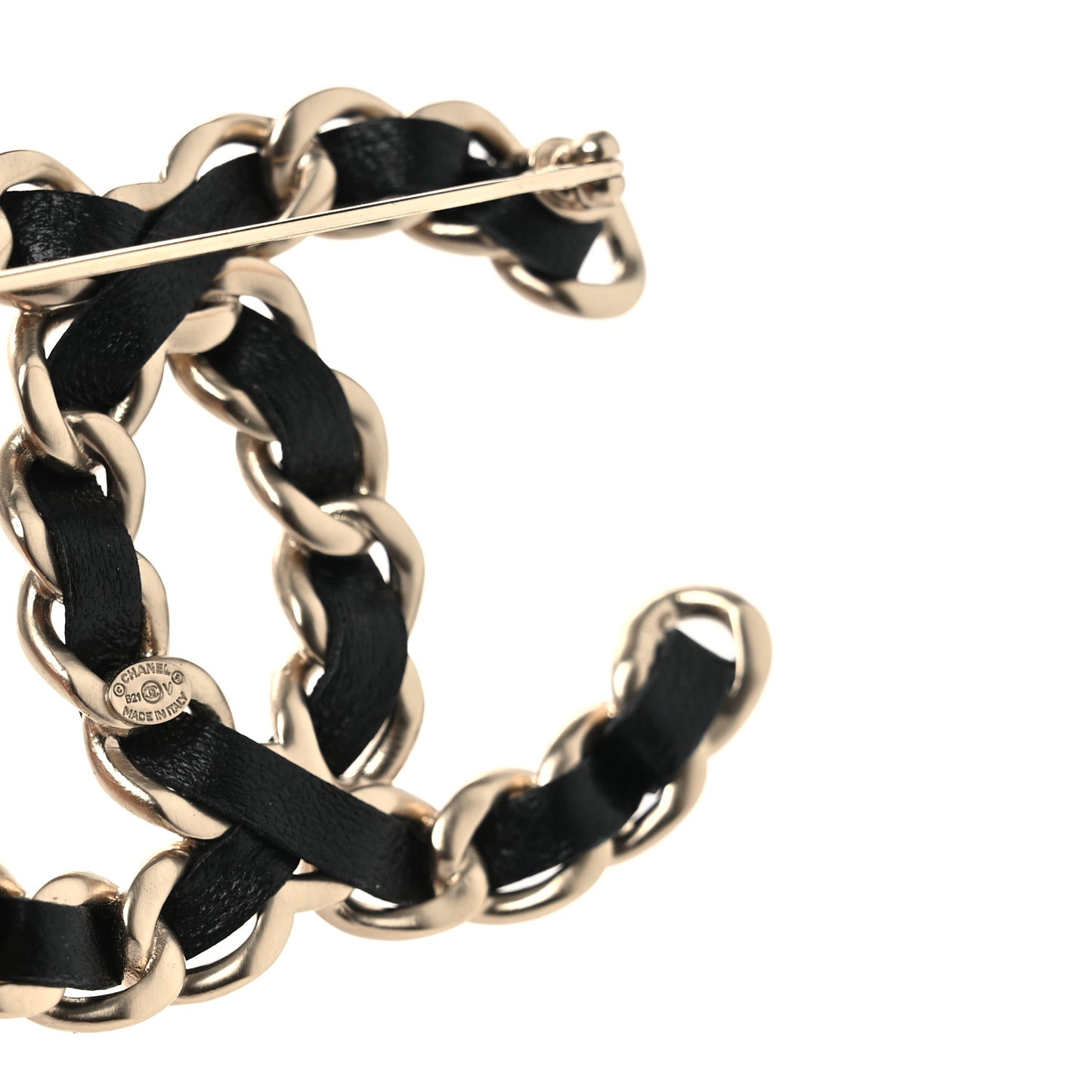 Lambskin Chain CC Brooch Black Gold