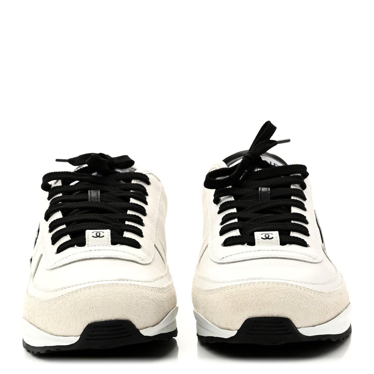 Calfskin Suede CC Mens Sneakers 43 White Beige Black