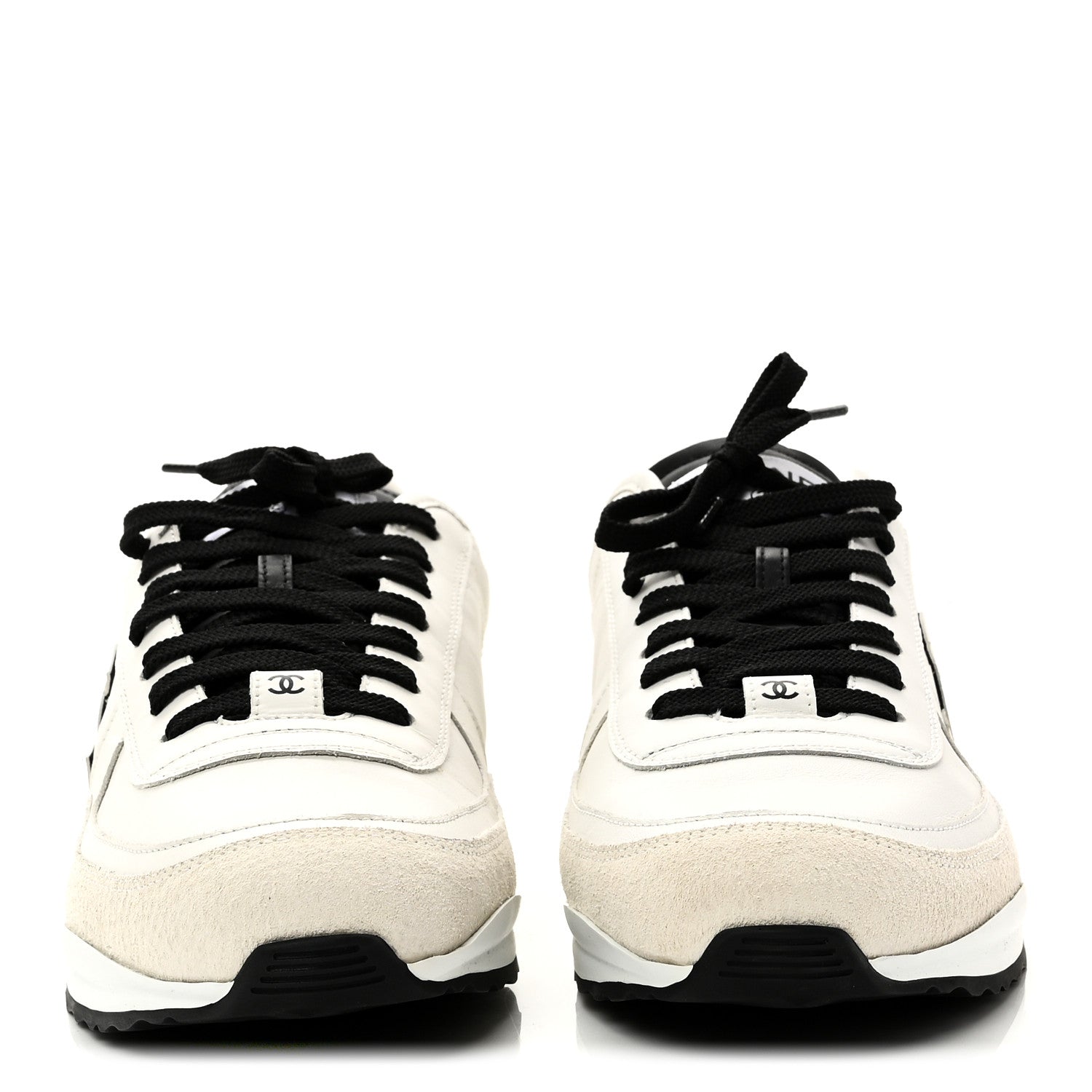Chanel Calfskin Suede CC Mens Sneakers 43 White Beige Black 3 of 10