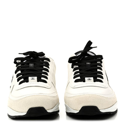 Chanel Calfskin Suede CC Mens Sneakers 43 White Beige Black 3 of 10