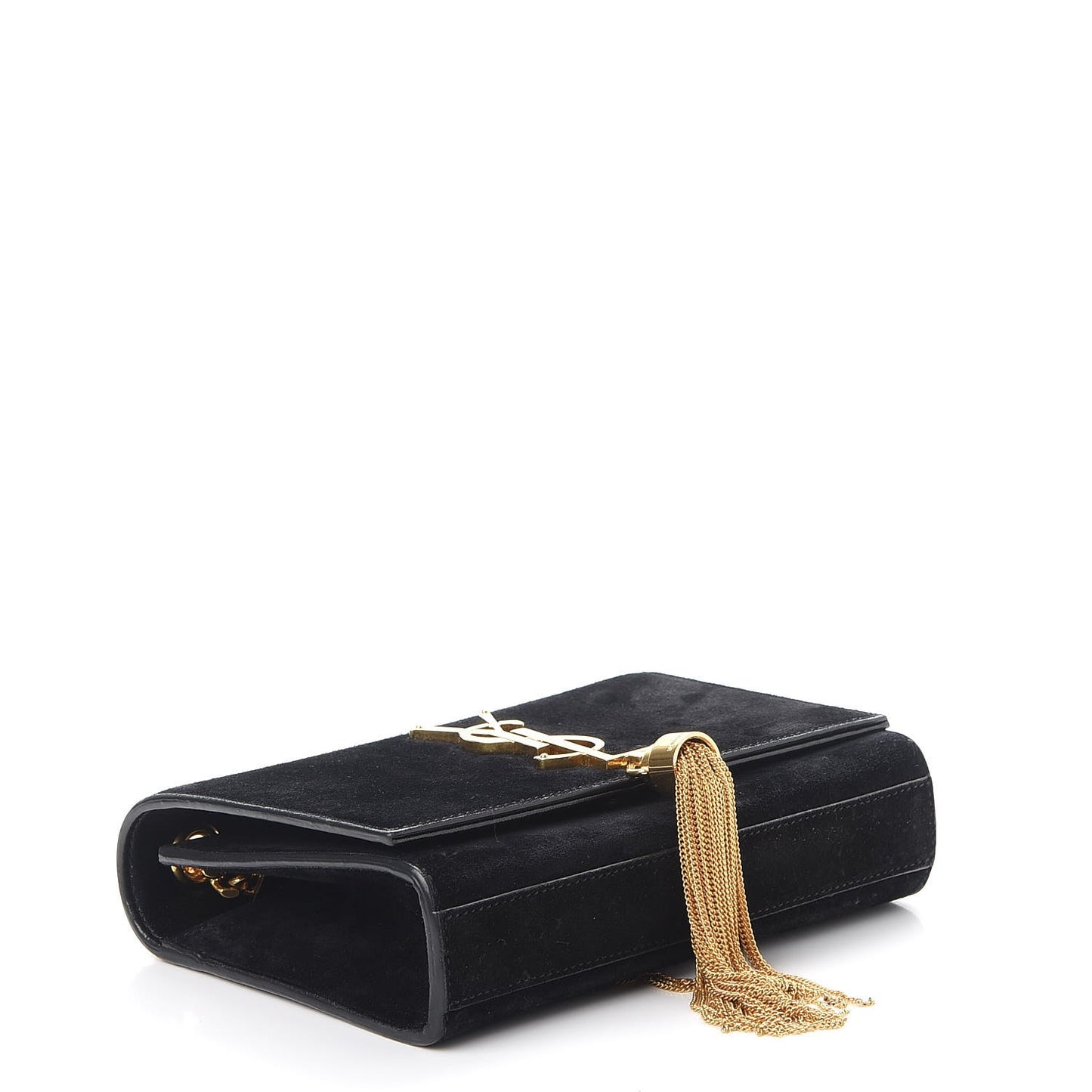 Suede Small Classic Monogram Kate Tassel Satchel Black