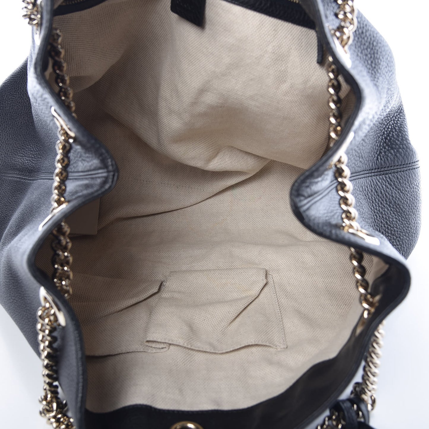 Pebbled Calfskin Large Soho Chain Shoulder Bag Black